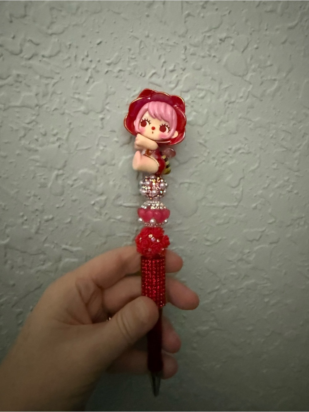 Red Flower Girl Beaded Pen - Cute Floral Top